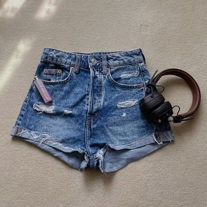 H&M Ripped Blue Denim Shorts